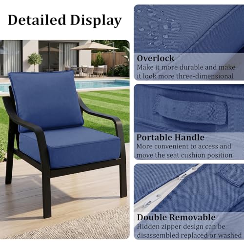 Image of 6 inch Thick Outdoor Chair Cushions, 24 x24 Inch Patio Furniture Cushions Set of 5 with Water Resistant & Removable Cover, UV Resistant, 30D High Density Sponge Patio Cushion, Blue