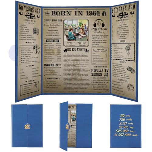 Thboxes Born In 1966 UK Birthday Poster 60th Birthday Gifts for Men Women Vintage Foldable Born In 1966 Newspaper Happy 60th Decorations Supplies for 60 Years Old Grandpa Grandma Dad Mom Friends