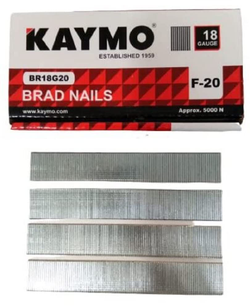 Kaymo F-Series 18G Brad Nails 20 mm - 5000 Nails | Heavy-Duty Steel Fasteners for Woodwork, Modular Kitchens, MDF, Canvas Art, Construction | High Precision | Compatible with Kaymo Brad Nailers