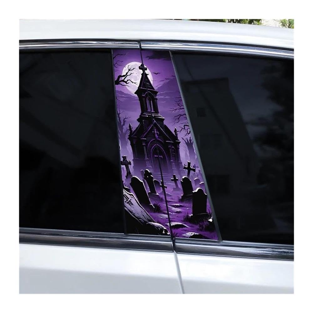 Decorative Items 2pcs Halloween Cemetery Stickers Car Window Pillar Stickers DIY Horror Stickers(J)