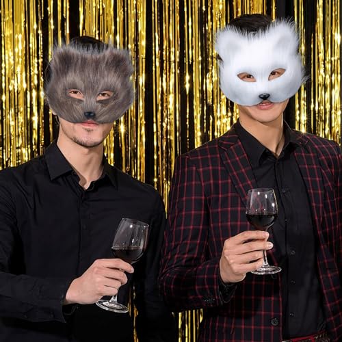 KELINFONG Fur Fox Halloween Mask, Therian Furry Faux Wolf Mask,Fluffy Animal Cosplay Mask for Carnival Women Adult Masquerade - image 3