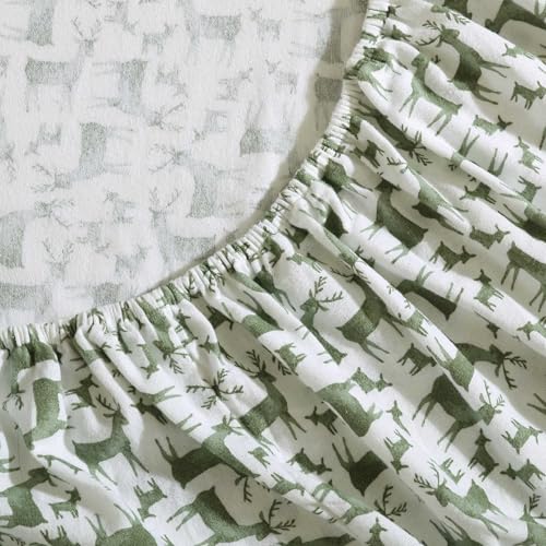 Image of Eddie Bauer - Flannel Sheets King Size, Anti-Pilling & Wrinkle Resistant Cotton, Touchably Soft for All-Season Comfort - Bed Sheets with Matching Pillowcases & Fitted Sheet (Deer Camp Green)