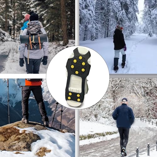 Universal Steigeisen 10 Zähne – Anti-Rutsch Schuhspikes für Winter, überziehbare Stretch-Ice-Grips für Schuhe & Stiefel, ideal für Schnee, Wandern & Spazieren (L)