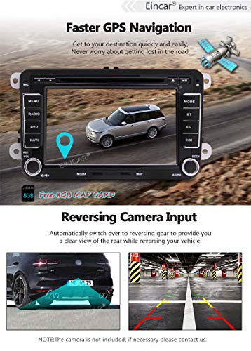 EinCar Bluetooth Car Stereo GPS Navigation Audio Headunit Double Din Car DVD Player Radio 7 inch HD Touch Screen Bluetooth Free Dual Canbus for Golf Polo Tiguan Jetta Polo Skoda Seat SWC 8GB Map Card