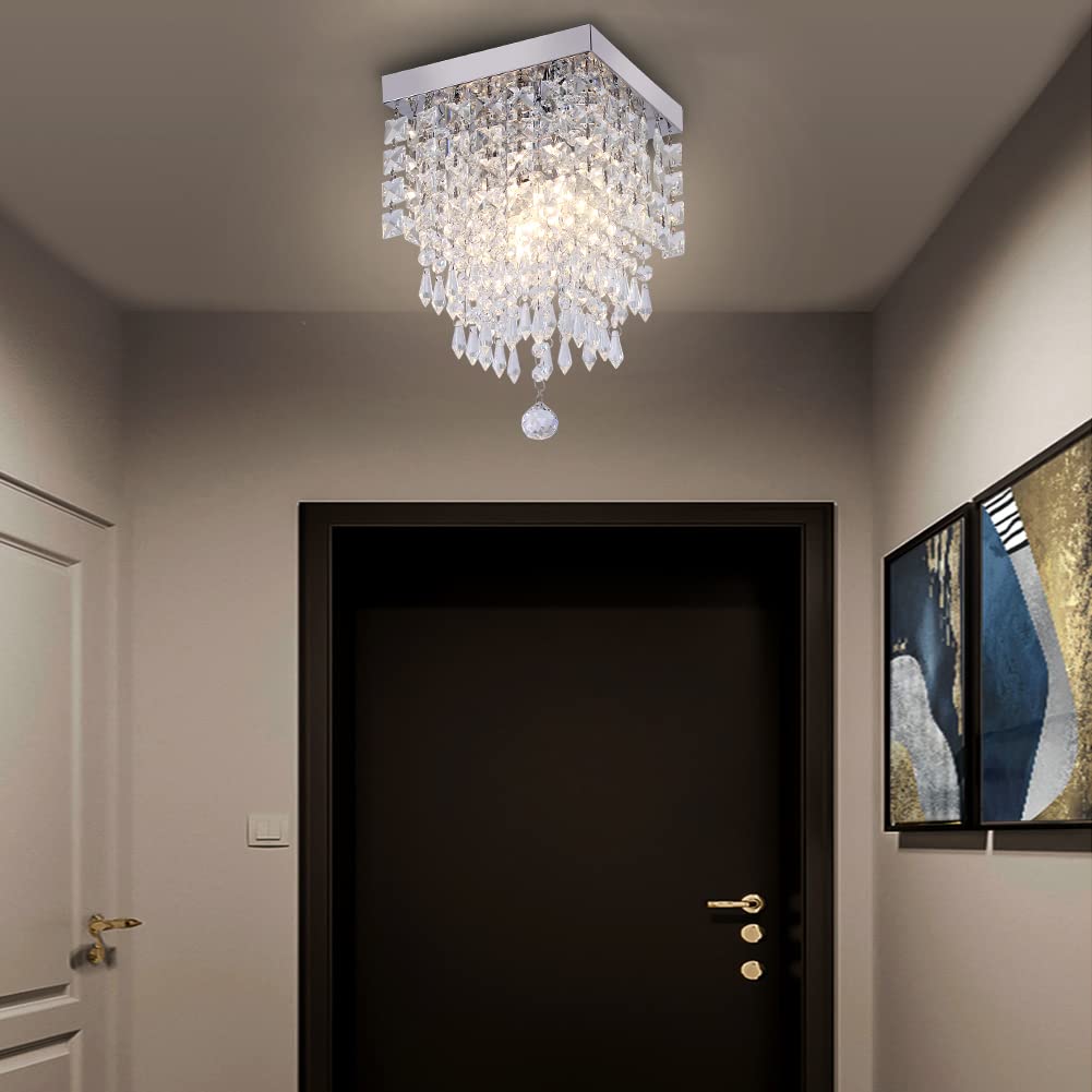 FRIXCHUR Lampadario di cristallo da incasso plafoniera montaggio luci del corridoio plafoniera moderna lampadari di cristallo goccia di pioggia per camera da letto sala da pranzo cucina base E14