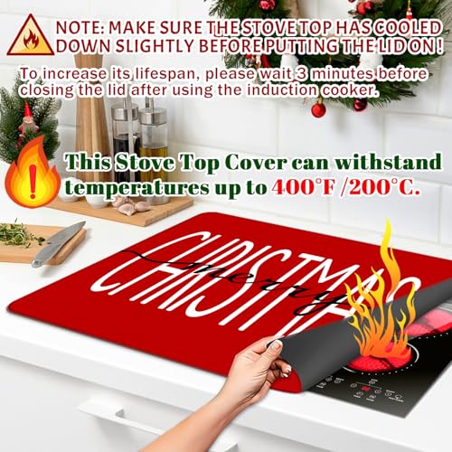 Image of Happy Christmas Stove Top Cover for Electric Stove 28 inchx 20 inch, Xmas Heat Resistant Glass Top Stove Cover Protector, Glass Cooktop Covers, Kitchen Flat Electric Stove Top Covers