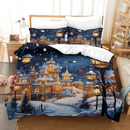 Housse de couette 3D imprimé château avec fermeture éclair en microfibre