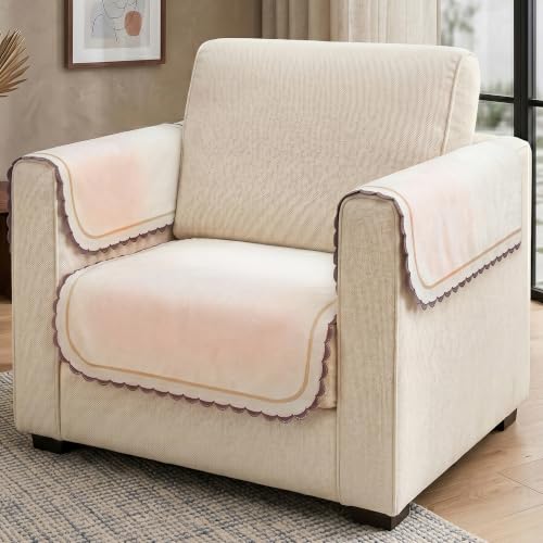Image of Story@Home Sofa Mat Velvet Sofa Cover 1 Seater (76x61Cm) with Arm Rest Covers | Anti Slip Sofa Cover Velvet for Living Room | Measure Your Sofa & Create Your Own Customized Set -Ombre Cotton Candy