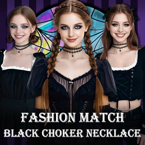 6pcs Choker Necklace Costume Women Black Lace Goth Accessories for Gothic Clothes Woman Emo Merch 80s 90s Outfits for Women Birthday Gifts Merchandise4