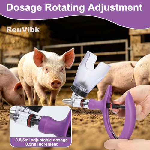 Image of 5ML Livestock Syringes, Automatic Self Refill Syringe Continuous Repeating Adjustable Bottle Attachment Livestock Animal Injection Gun with 10 Needles, for Chicken, Duck, Pig, Sheep, Cow Poultry