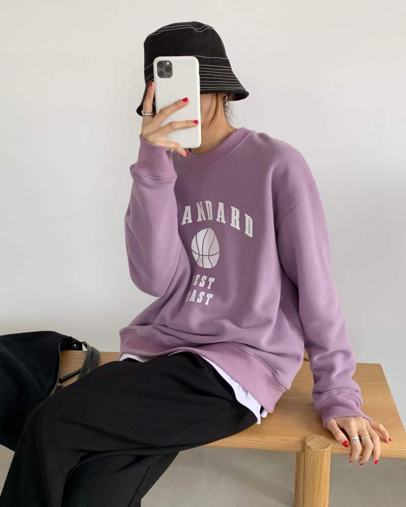 ZZAI Suéter De Cuello Redondo para Niña - Suéter con Estampado De Letras - Abrigo De Estudiante Suelto,Purple