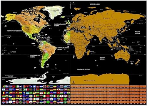 Adesivo4You® Mappa del Mondo da Grattare Idee Regalo - mappamondo da grattare con Bandiere - Scratch off Map - Mappa da grattare - Cartina Mondo - wanderlust per viaggiatori (SMALL 42X30 CM.)