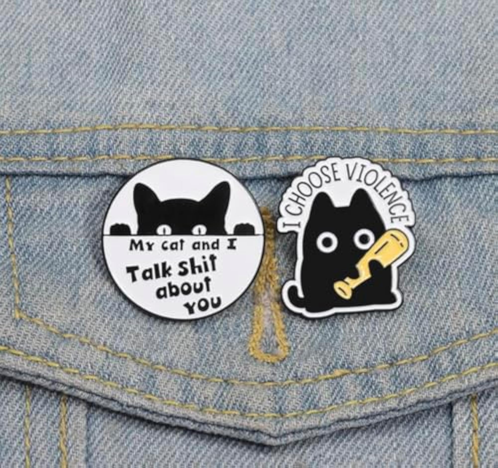 Funny Black Cat Enamel Pin Set, Quirky Cat Lover Gift