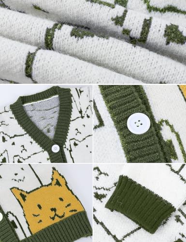 Image of Gihuo Women Cat Sweater Oversized Cute Kawaii Cardigan Knit Graphic V Neck Loose Fit Long Sleeve Cardigan Coat