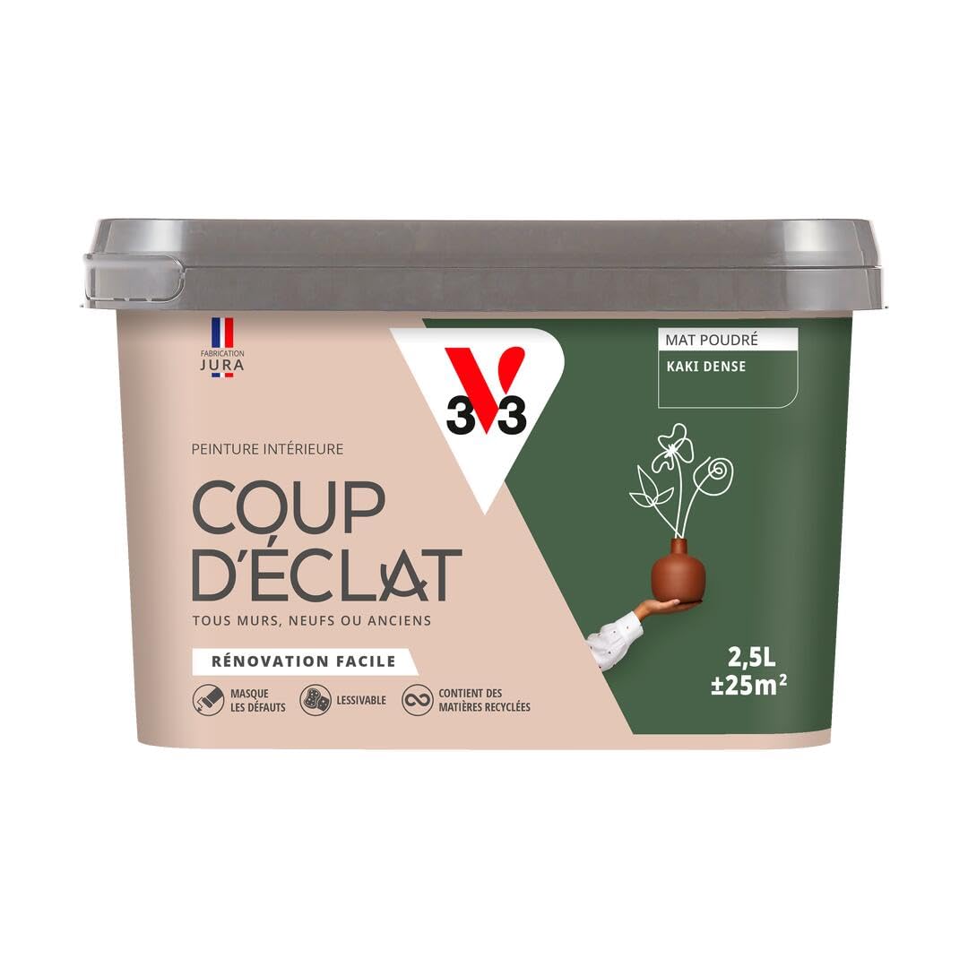 V33 Peinture murale intérieure Coup d'Éclat® Kaki dense Mat Poudré 2,5L