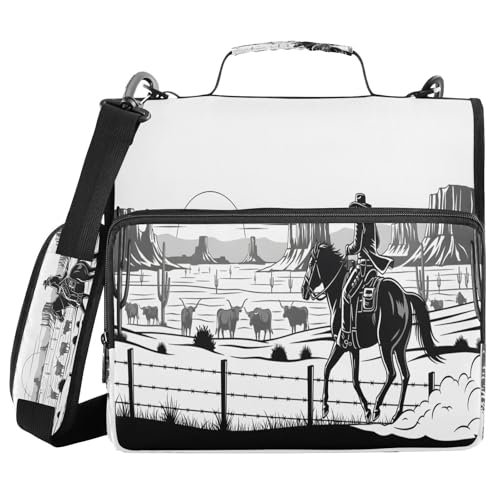 Carpeta de 3 anillas de 1.5 pulgadas Cowboy Western con cremallera y asa para 500 hojas