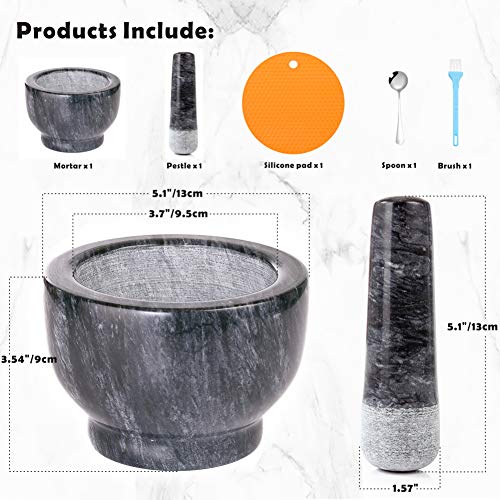 Mortar And Pestle Set, Guacamole Bowl Polished Natural Marble Stone, Grinder And Crusher, With Silicone Mat & Spoon - 300Ml(Medium, Dark Gray) #TOP1