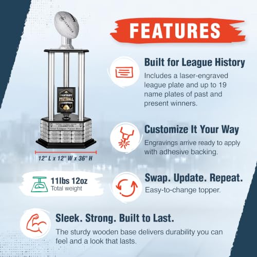 Image of TrophySmack 19-Year Perpetual Fantasy Football Trophy, Custom Engraved