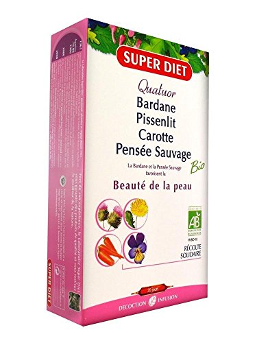 SuperDiet Quator Bardane Carotte Pensée sauvage Pissenlit 20 ampoules de 15ml soit 300ml