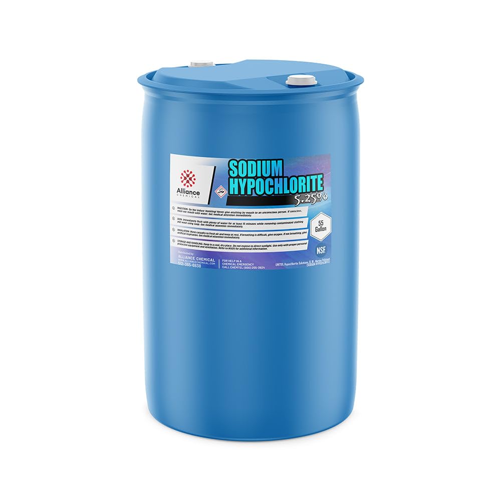 Sodium Hypochlorite 5.25% - 4 x 55 Gallon Drums – for Industrial Cleaning, Oxidation, Chemical Processing, Surface Preparation, and Wastewater Treatment