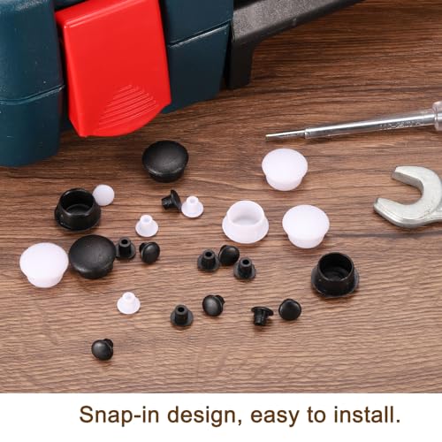 Image of uxcell 200Pcs Screw Hole Plugs, 12mm(15 /32 inch) Dia Plastic Snap in Shelf Button Flush Type Caps for Furniture Cabinet Cupboard, White