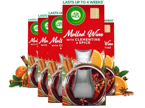 Airwick Essential Oils Reed Diffuser Air Freshener Mulled Wine Scent, 5 Bottles X 30 ml