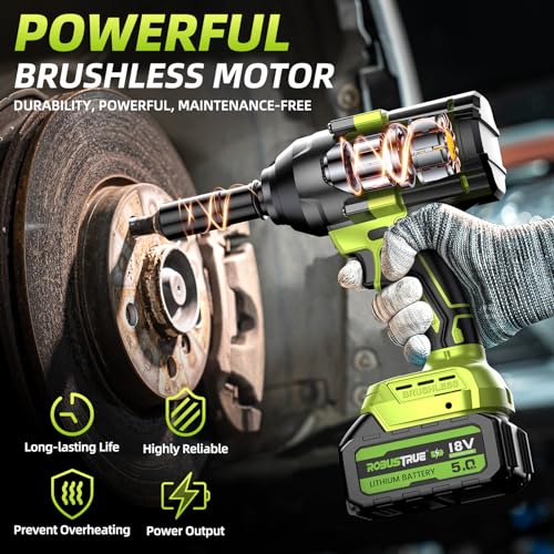 Robustrue RT1200B 1200Nm (860Ft-Lbs) Cordless Impact Wrench, 1/2 High Torque Brushless Impact Gun, 2300Rpm Power Impact Wrench, 2 X 5.0Ah Battery, Fast Charger, Pistola De Impacto For Heavy Duty Truck Rv Mower thumb #5
