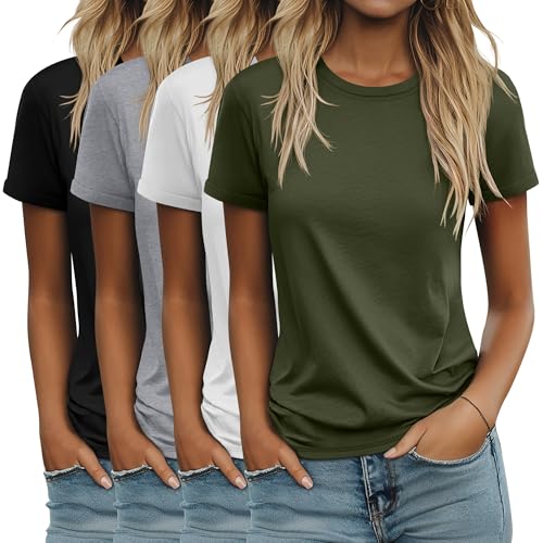 Ficerd 4 Pack Women's Cotton T Shirts Casual Short Sleeve
