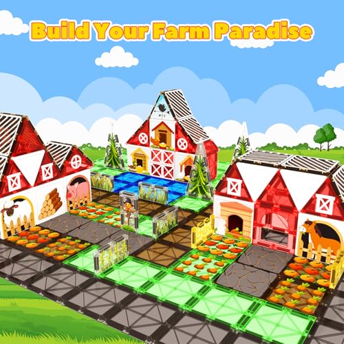 Magnetic Tiles Farm Animal Toys Set for Toddles Kids, Montessori STEM Toys for 3+ Year Old Boys Girls, Magnetic Building Blocks, Construction Sensory Magnets Games Educational Birthday Toys Gifts — view 3