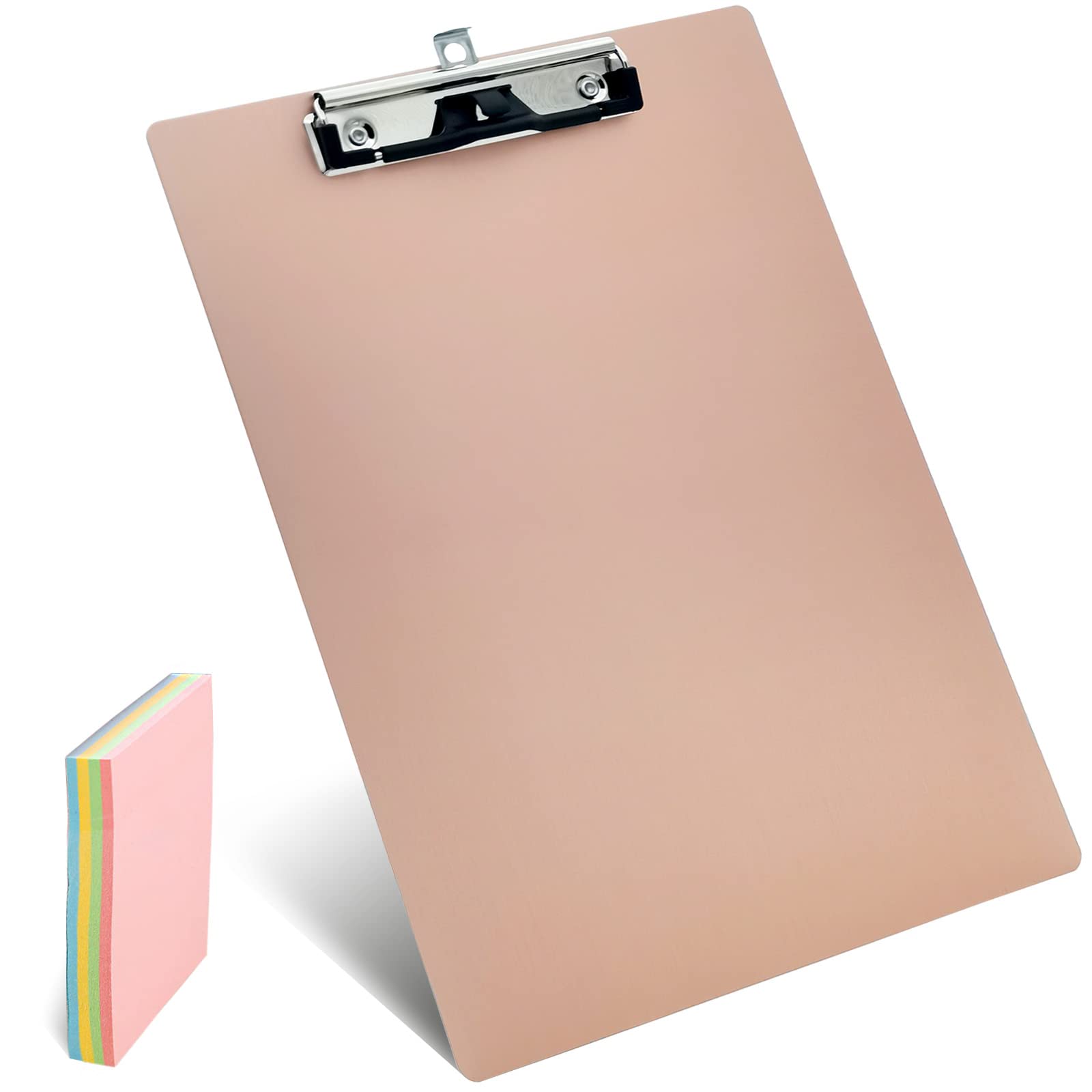 Aluminum Metal Clipboard Stainless Hangable Pen Holder Low-Profile Clip Board Size A4 9" x 12.6" with Sticky Note for School Office Business Medical Professionals Workshop Factory (Pink, Aluminum-A4)