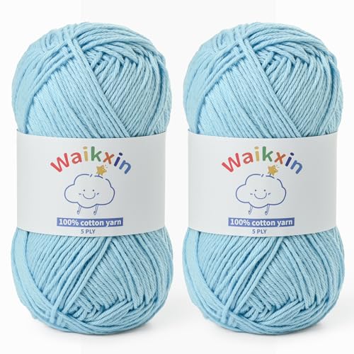 Image of Cotton Yarn for Crocheting - 262.4yds / 3.52oz Baby Yarn for Crocheting Soft - 100% Milk Cotton Yarn 5 Ply Crochet Amigurumi Yarn for Crafts&Puzzle /Socks /Hats(2 Azure)