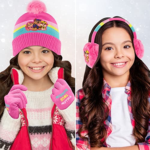 Nickelodeon Girls' Winter Hat Earmuffs and Kids Gloves Set, Paw Patrol for Age 4-72