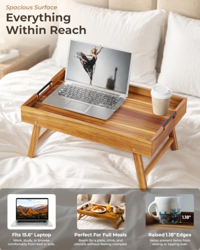 Image of INSAGO Extra Large 22 inchx14 inch Folding Breakfast in Bed Tray with Legs, Handles | Bed Trays For Eating With Non-Wobble Legs, No Assembly Required, Raised Edges And Secure Metal Grips For Laptop, Sofa & Meals
