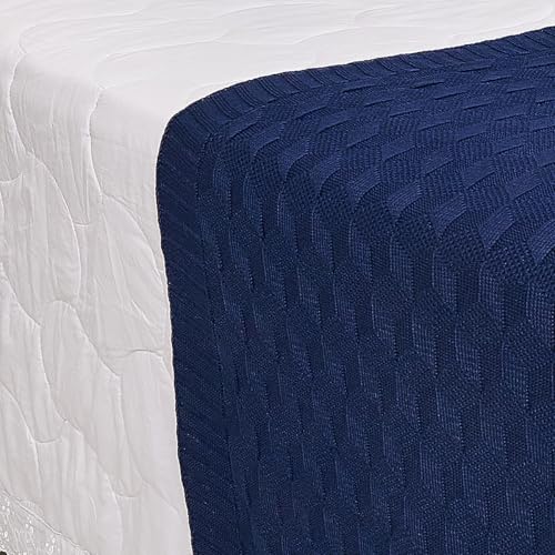 Kit Peseira Manta Tricot Cama Casal Efeito 3D + 2 Capas Almofadas (Azul Marinho)