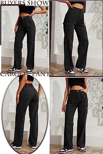 Cargo Pants Women Baggy, Cargo Pants Women, Womens Cargo Pants With Pockets, Parachute Pants Cargo Pants Y2K High Waisted Wide Leg Pants For Women Cargo Jeans For Women. Black #TOP1