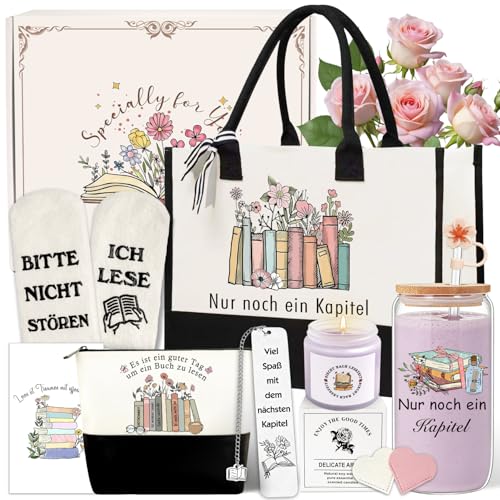 Geschenk für Buchliebhaber 11-teiliges Leseratten Geschenk mit Bücher Zubehör Aufbewahrungsbeutel Lesezeichen Socken Bechersets Frühling Geschenkefür Freund Mutter Lehrerin (Bookworm)