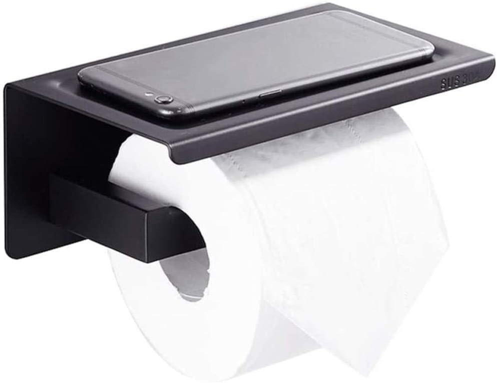 LUOYK Black Toilet Paper Holder Adhesive, Toilet Paper Holder with Shelf, Adhesive no Drill Wall Mounted LEOWE