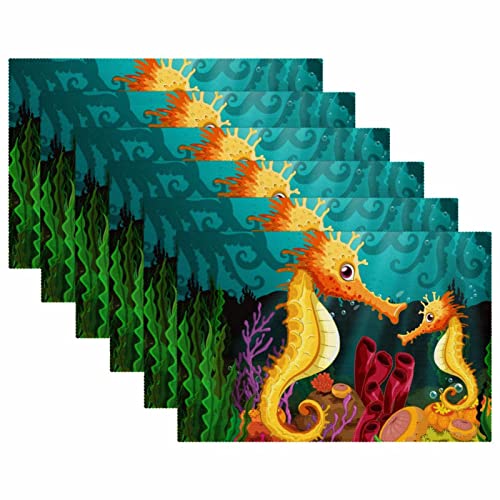 Set de table hippocampe lot de 6 lavable 30x45cm pour décoration de table