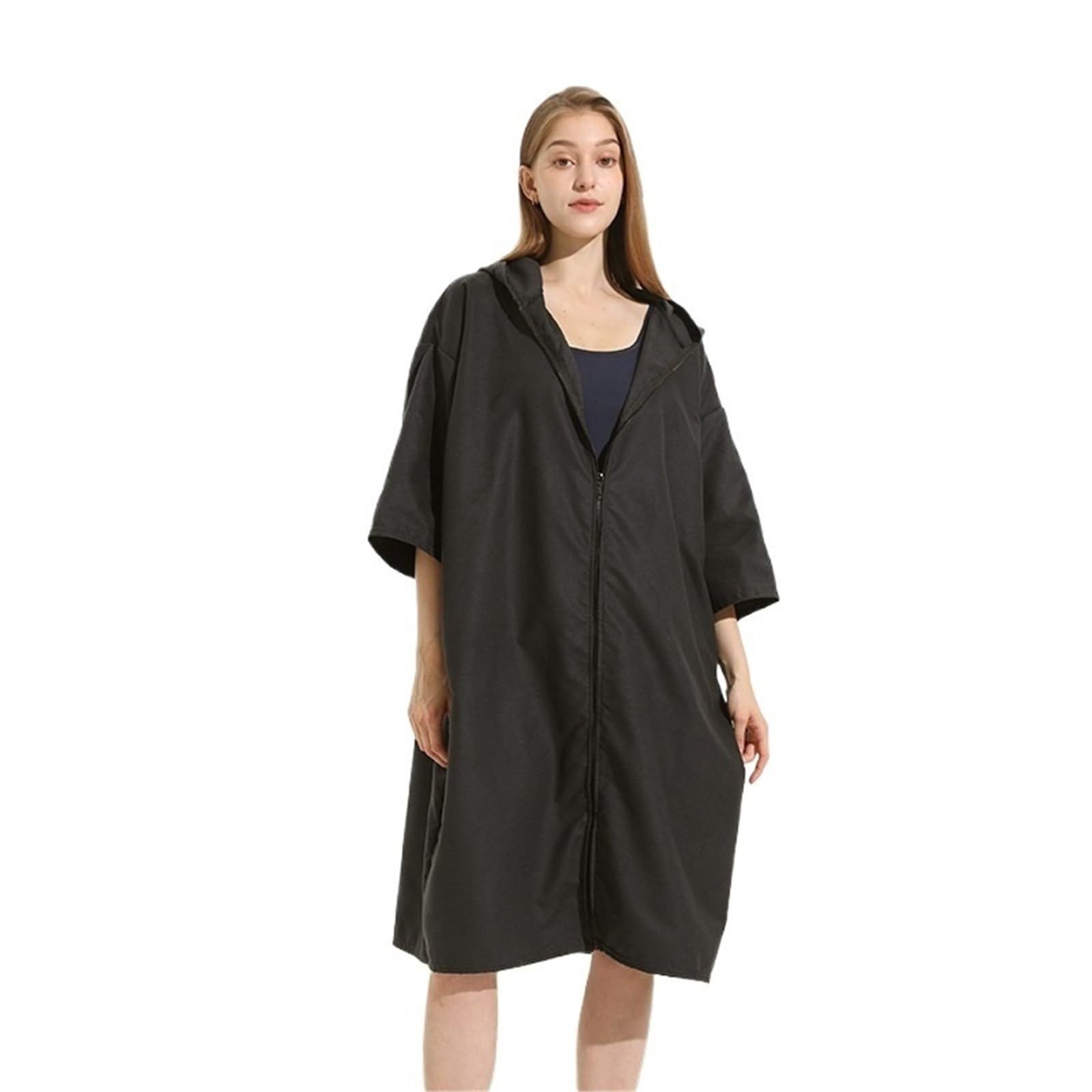 Toalla de Playa Grande de Microfibra, Ideal for cambiarse de Traje de Neopreno, Nadar, con Capucha, for Surfear, de Secado rápido, for Hombre y Mujer, Albornoz(Black)