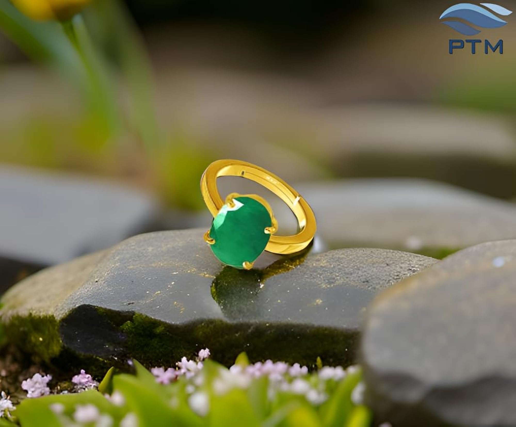 Emerald/Panna Adjustable Ring in Panchdhatu for Women
