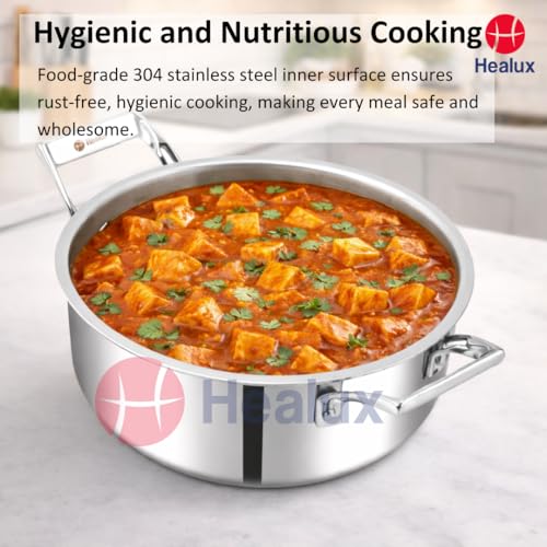 Healux Triply 22cm Sauce Pot with Glass Lid – 4L| Induction Friendly, Oven and Dishwasher Safe | 5 Years Guarantee – Silver | 304 Stainless Steel - Image 6