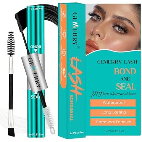 GEMERRY Lash Bond and Seal Waterproof 12ml Bond and Seal Lash Glue for Lash Clusters Bond and Seal Long Lasting for 72-96 Hours Lash Cluster Glue Mascara Eyelash Glue for Self Use at Home Cover