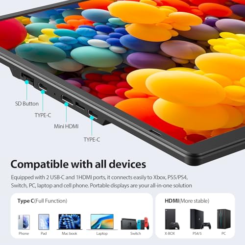 Image of 16.2'' Portable Monitor FHD 1200P USB-C /HDMI with Retractable Stand & Speakers, Ultra-Slim Computer Display HDR Eye Care Laptop Screen Plug-Play, External Monitor for MAC PC Phone PS4 Xbox