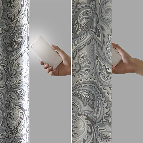 Sun Smart Jenelle Paisley Total Blackout Single Window Curtain For Bedroom, Living Room, Kitchen, Faux Silk With Traditional Grommet, Energy Savings Curtain Panel, 1-Panel Pack 50X84, Grey #TOP5