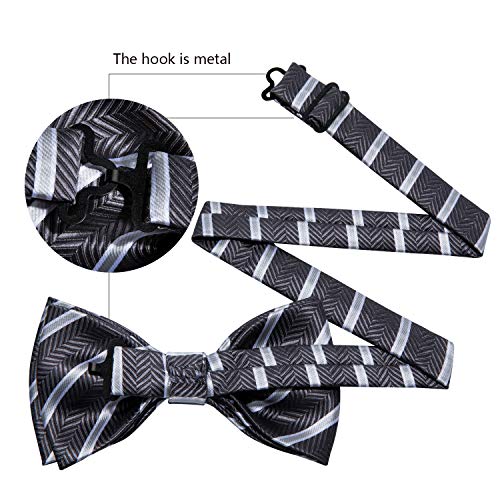 Image of Barry.Wang Paisley Striped Bow Tie for Men Silk Pre-Tied Bowtie Pocket Square Cufflinks Set Formal Wedding Party Prom