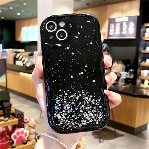 Image of KC Back Cover for Samsung Galaxy A35 5G - Non Moving Dry Fixed Glitter Curly Wave Shape Shockproof Bumper Soft Silicone Case with Camera Protection (Black)
