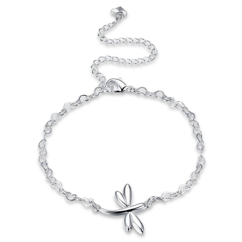 Goldenchen Fashion Jewelry 925 Sterling Silver Cute Dragonfly Heart Chain Anklet