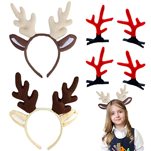 DMNQ Bandeau de Bois de Renne, 2 Pièces Serre Tête Renne Noël Bandeau de Noël Serre Tête de Bois pour Noël Festival Carnaval Accessoire de Décoration de Noël Enfants Costume de Fête