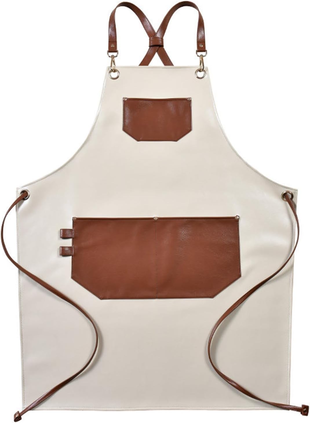 Leather Chef Apron for Men Women Adjustable Cross Back Straps Cooking Apron for Cooking, BBQ, Cleaning