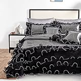 Tache Home Fashion VE1622-K Night Out Black Ruffles Bedding Luxurious Silver Sequin (6 Piece) Comforter Set, King